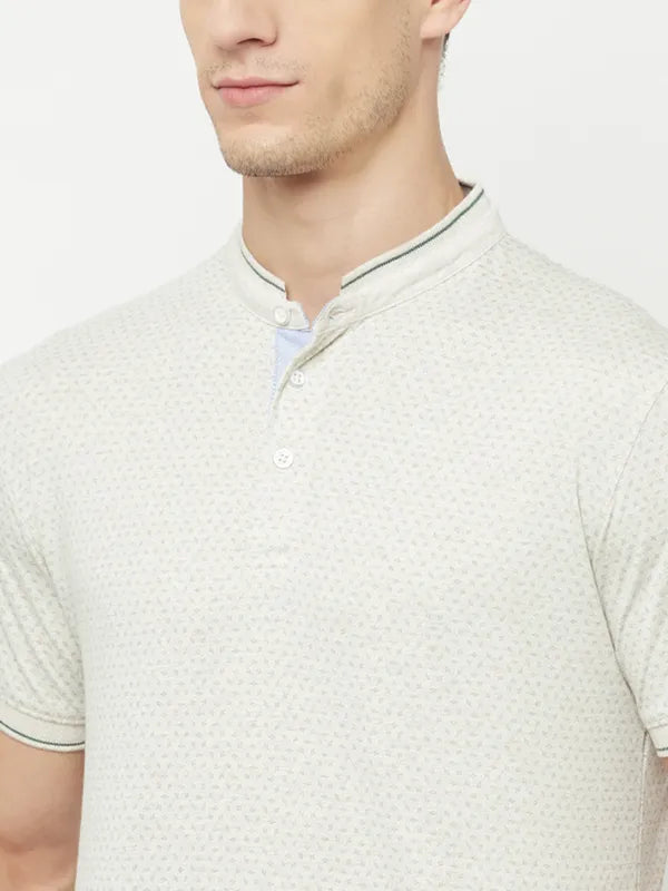 Octave Men White Henley Neck Raw Edge T-Shirt