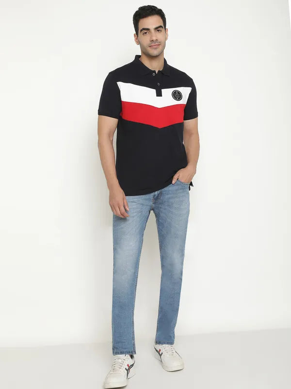 Octave Colourblocked Polo Collar Short Sleeves Cotton T-Shirt