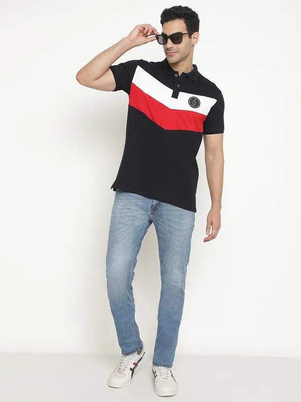 Octave Colourblocked Polo Collar Short Sleeves Cotton T-Shirt