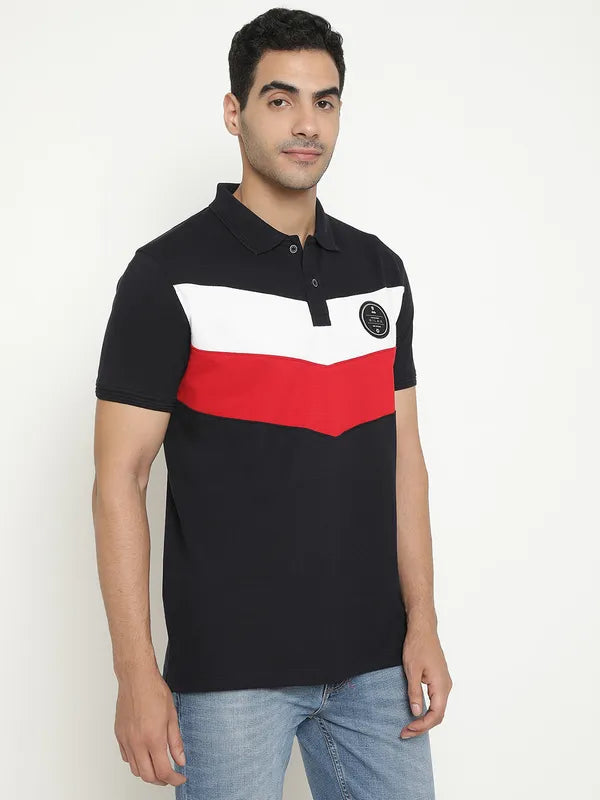 Octave Colourblocked Polo Collar Short Sleeves Cotton T-Shirt