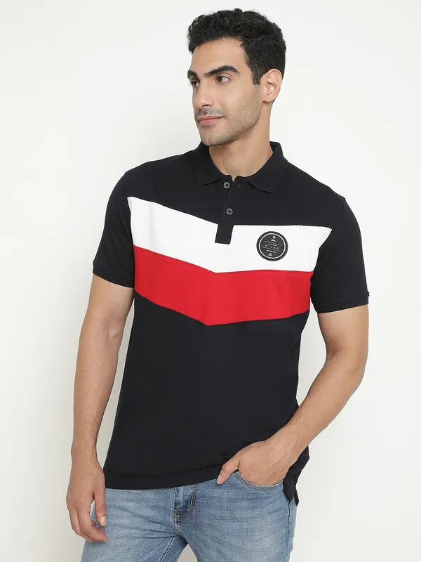 Octave Colourblocked Polo Collar Short Sleeves Cotton T-Shirt