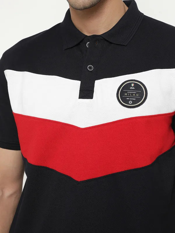 Octave Colourblocked Polo Collar Short Sleeves Cotton T-Shirt