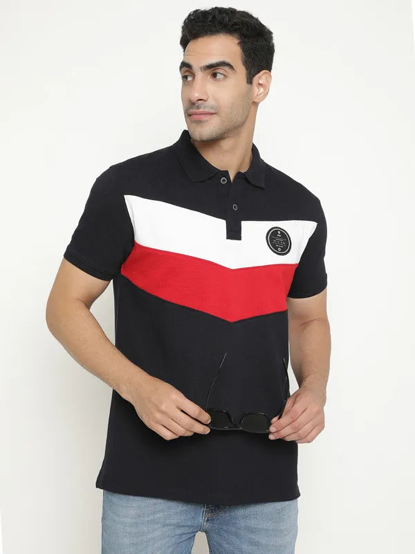 Octave Colourblocked Polo Collar Short Sleeves Cotton T-Shirt