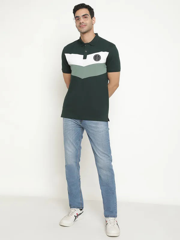 Octave Colourblocked Polo Collar Cotton T-Shirt