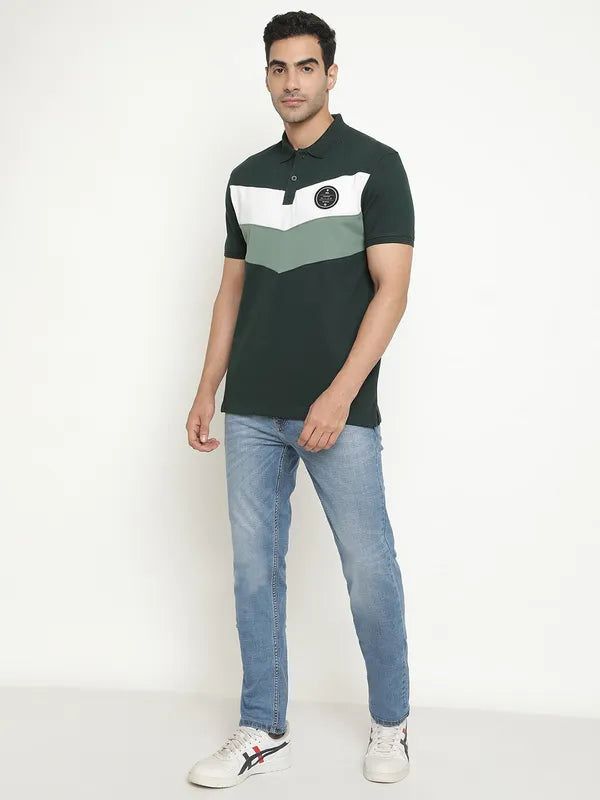Octave Colourblocked Polo Collar Cotton T-Shirt