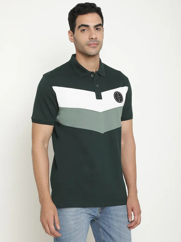 Octave Colourblocked Polo Collar Cotton T-Shirt