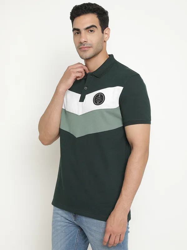 Octave Colourblocked Polo Collar Cotton T-Shirt