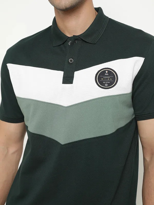 Octave Colourblocked Polo Collar Cotton T-Shirt