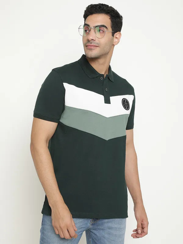 Octave Colourblocked Polo Collar Cotton T-Shirt