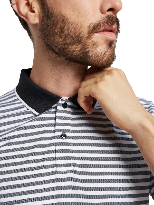 Octave Men Striped Polo Collar Pure Cotton T-Shirt