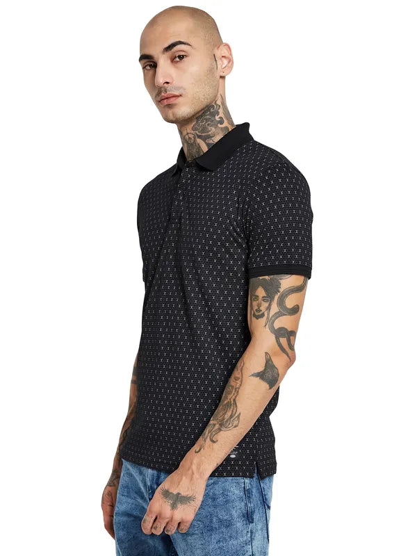Octave Geometric Printed Polo Collar Cotton T-Shirt