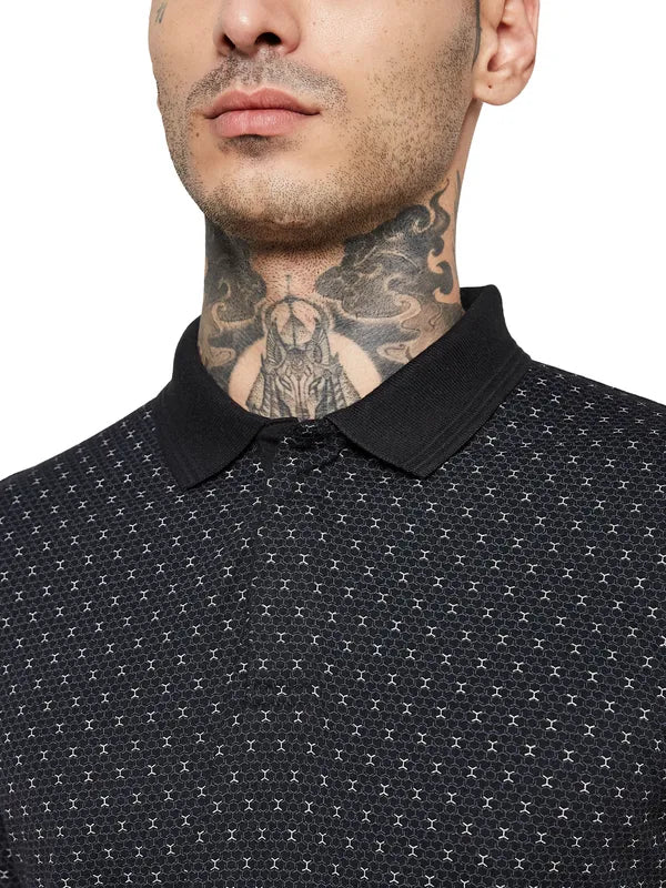 Octave Geometric Printed Polo Collar Cotton T-Shirt