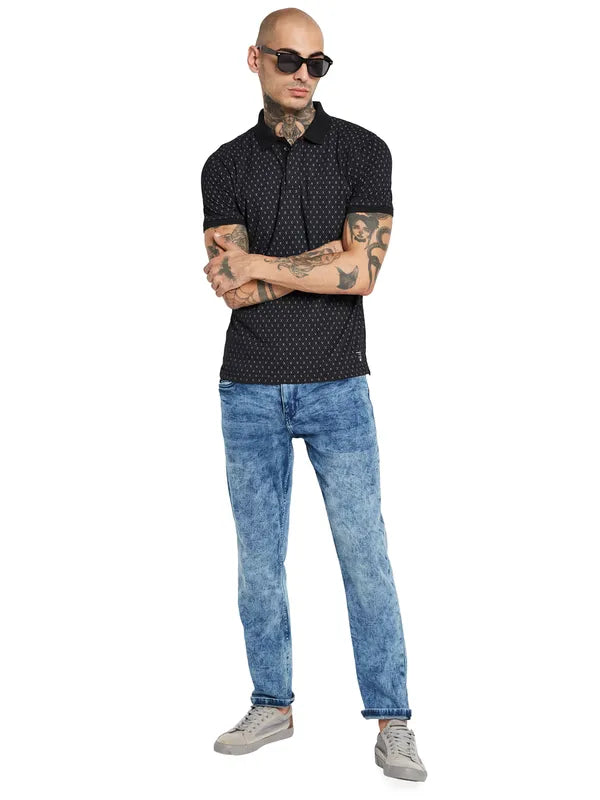 Octave Geometric Printed Polo Collar Cotton T-Shirt
