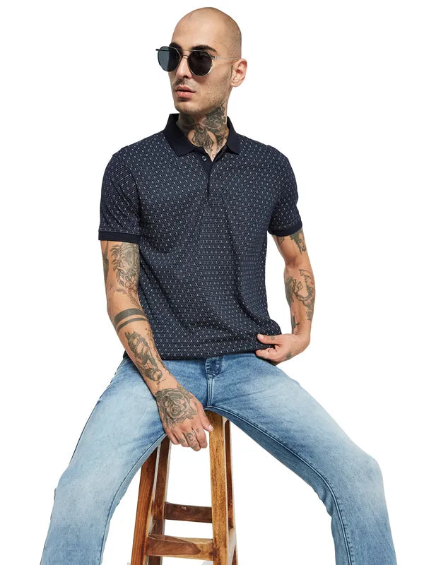 Octave Geometric Printed Polo Collar Cotton Regular Fit Casual T-Shirt
