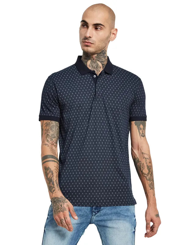 Octave Geometric Printed Polo Collar Cotton Regular Fit Casual T-Shirt