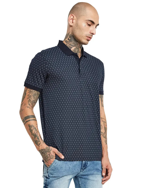 Octave Geometric Printed Polo Collar Cotton Regular Fit Casual T-Shirt