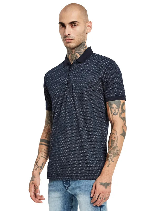 Octave Geometric Printed Polo Collar Cotton Regular Fit Casual T-Shirt