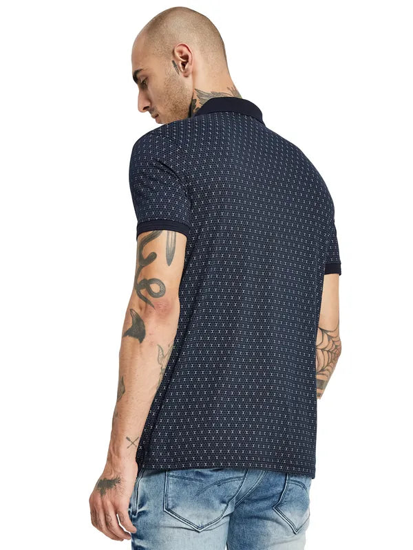Octave Geometric Printed Polo Collar Cotton Regular Fit Casual T-Shirt