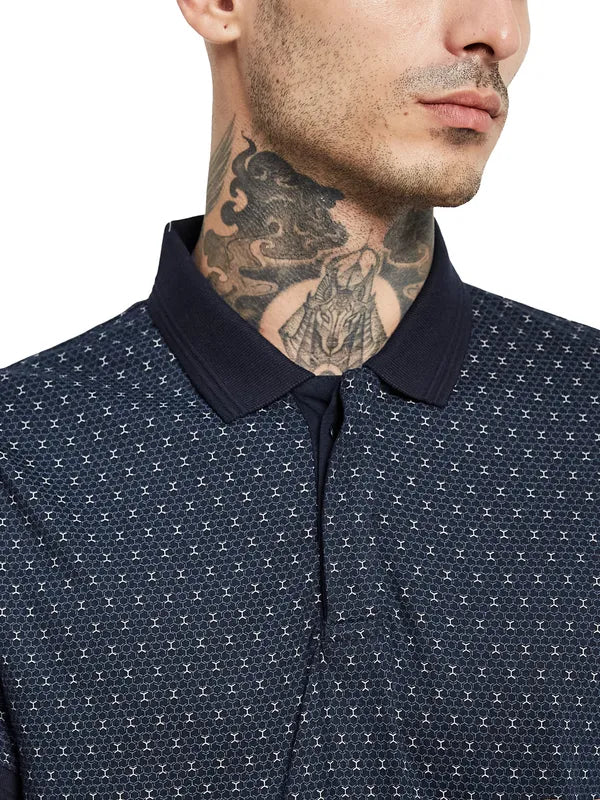 Octave Geometric Printed Polo Collar Cotton Regular Fit Casual T-Shirt