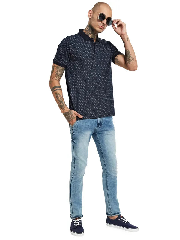 Octave Geometric Printed Polo Collar Cotton Regular Fit Casual T-Shirt