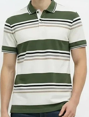 Men Olive Colourblocked Polo Collar T-shirt