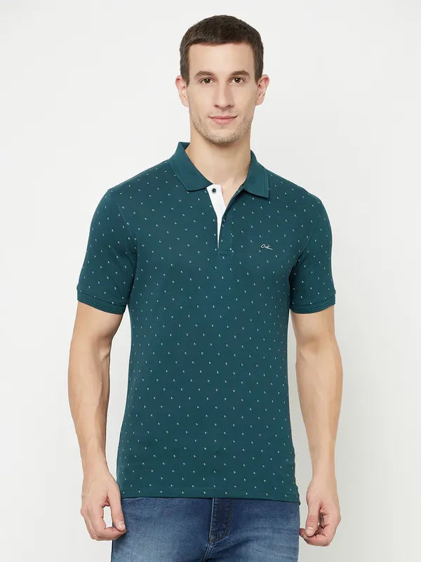 Octave Men Blue Printed Polo Collar T-Shirt
