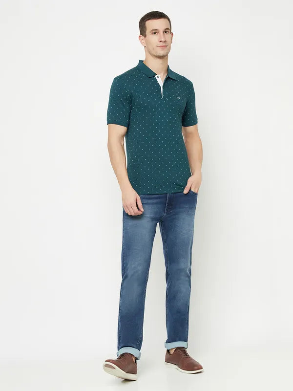 Octave Men Blue Printed Polo Collar T-Shirt