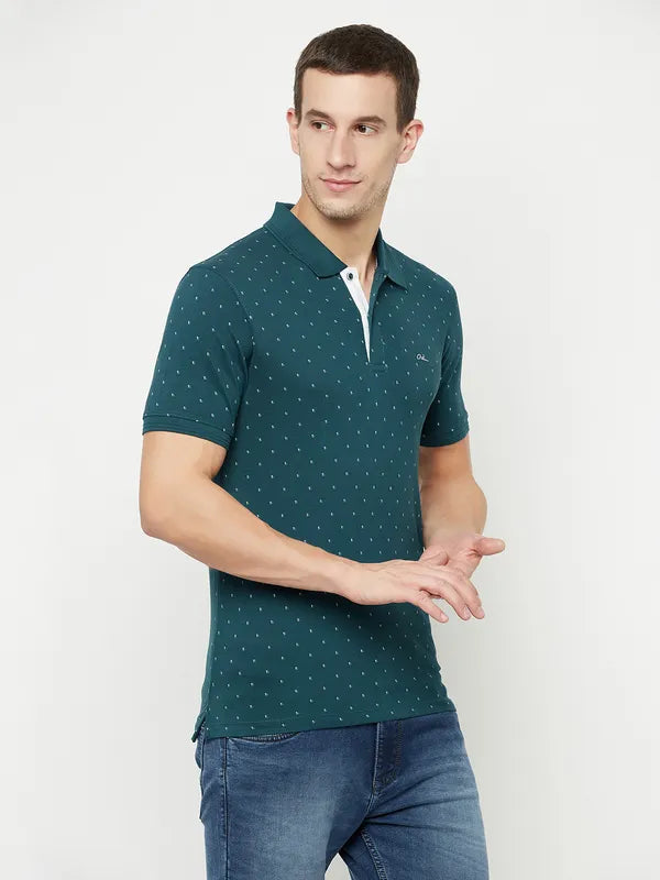 Octave Men Blue Printed Polo Collar T-Shirt