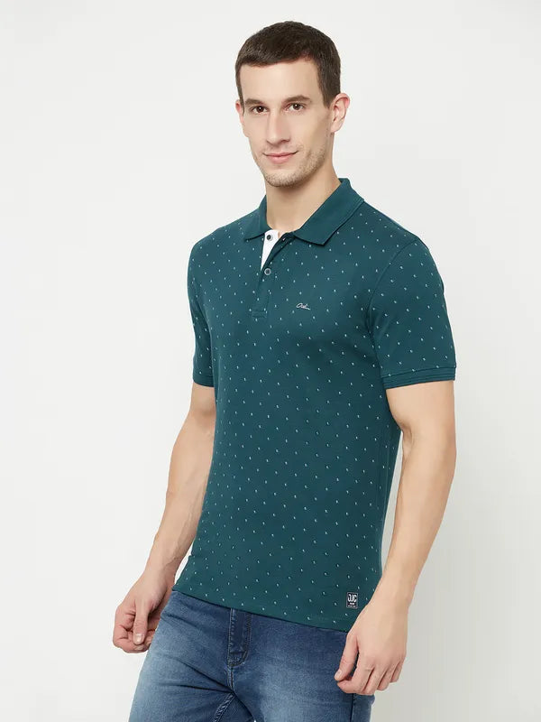 Octave Men Blue Printed Polo Collar T-Shirt