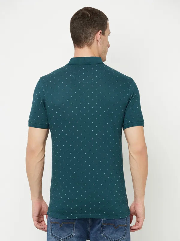 Octave Men Blue Printed Polo Collar T-Shirt