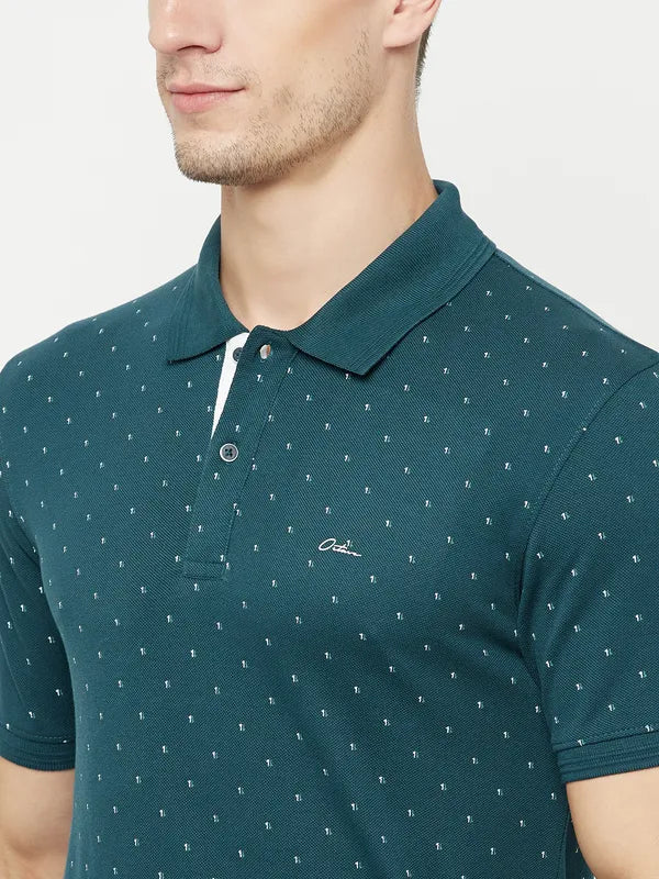 Octave Men Blue Printed Polo Collar T-Shirt