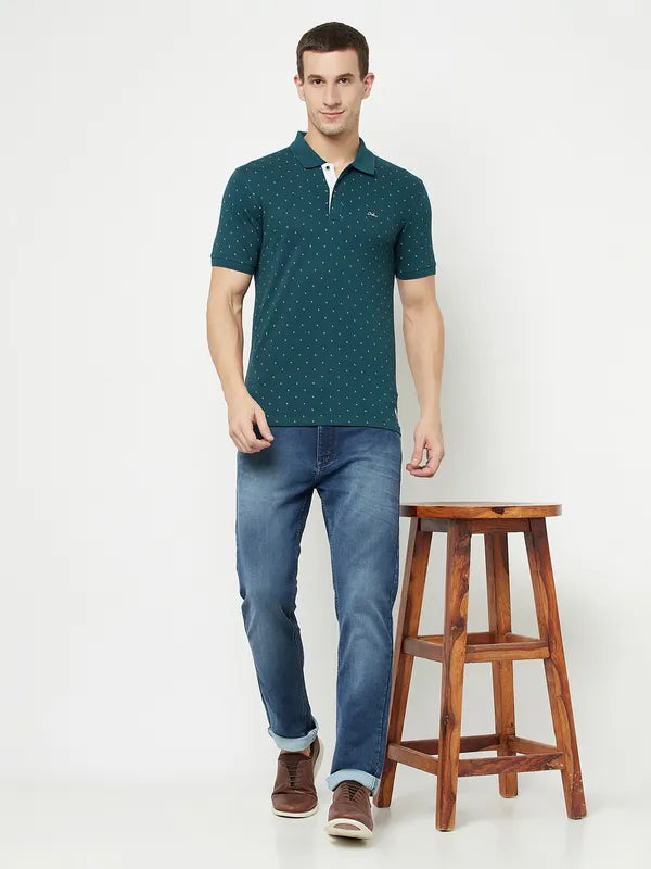 Octave Men Blue Printed Polo Collar T-Shirt