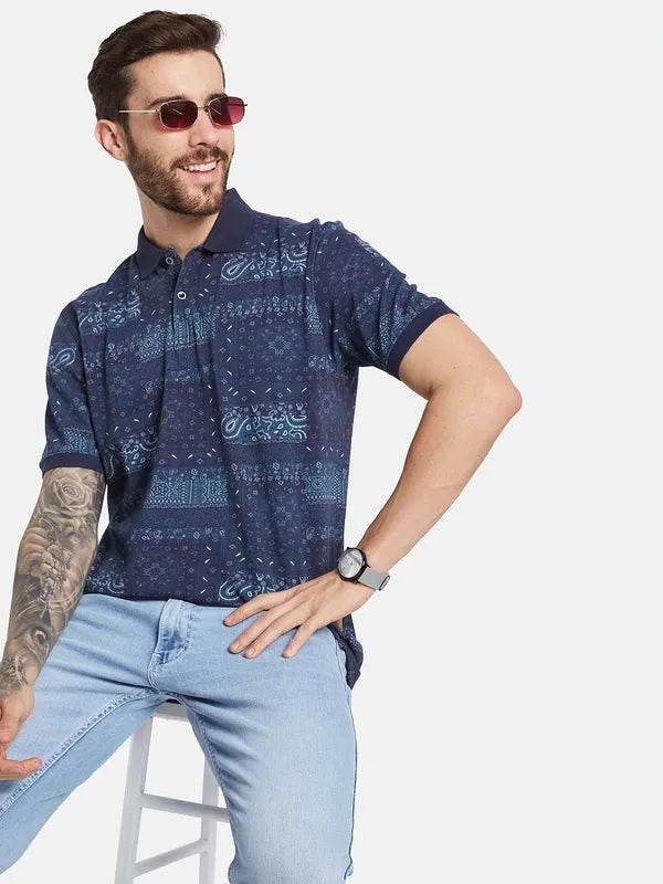 Octave Polo Collar Short Sleeves Ethnic Printed Regular Fit Cotton T-Shirt