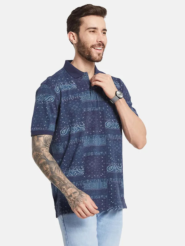Octave Polo Collar Short Sleeves Ethnic Printed Regular Fit Cotton T-Shirt