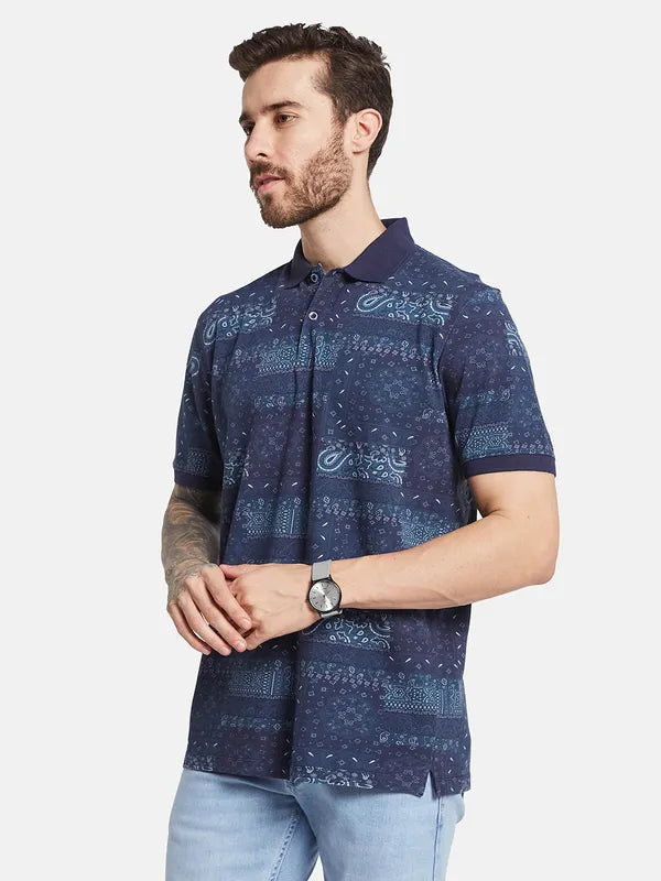 Octave Polo Collar Short Sleeves Ethnic Printed Regular Fit Cotton T-Shirt