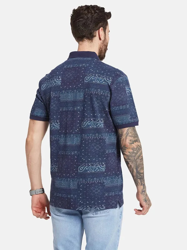 Octave Polo Collar Short Sleeves Ethnic Printed Regular Fit Cotton T-Shirt