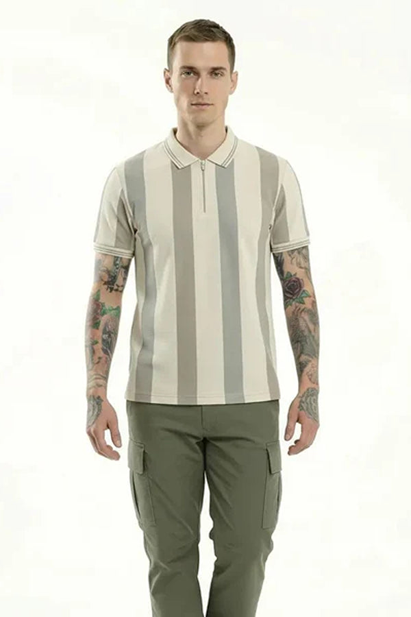 Men Striped Polo Collar T-shirt