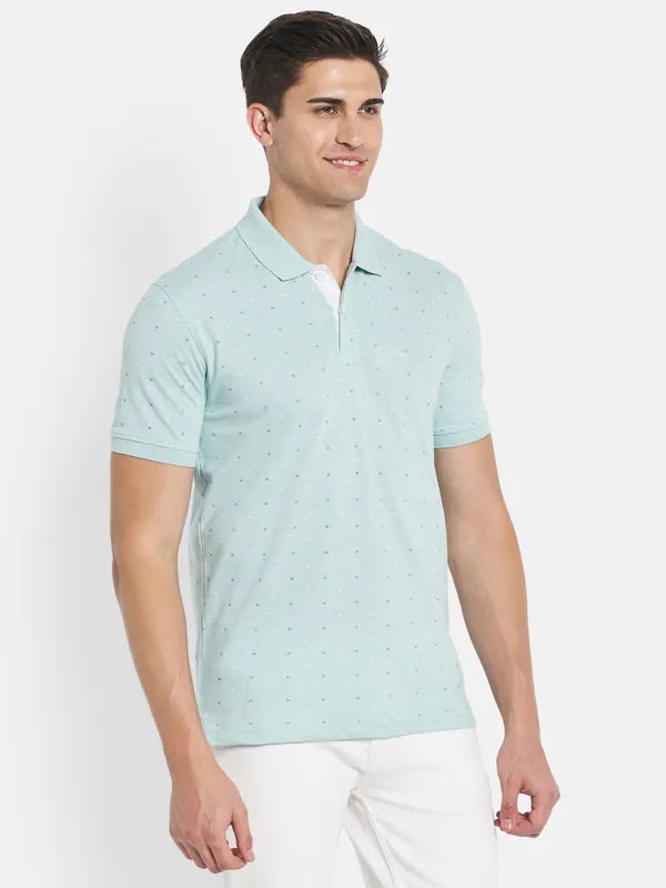 Octave Men Blue Checked Polo Collar T-Shirt