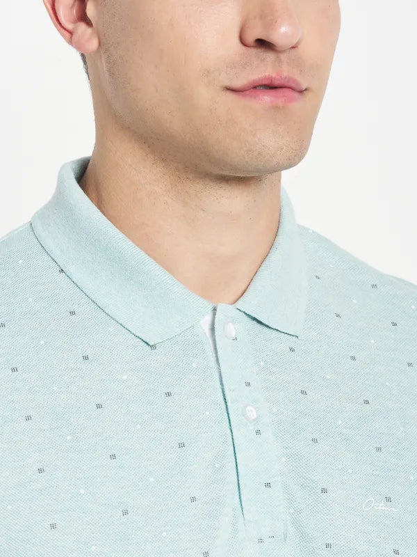 Octave Men Blue Checked Polo Collar T-Shirt