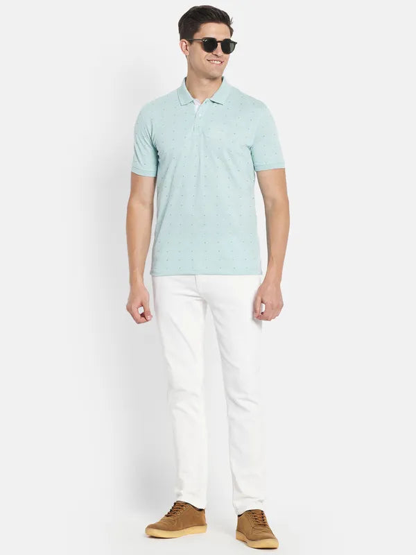 Octave Men Blue Checked Polo Collar T-Shirt