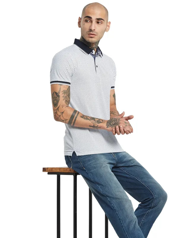 Octave Geometric Printed Polo Collar Cotton Regular Fit Casual T-Shirt