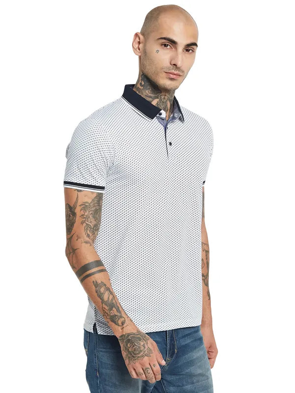 Octave Geometric Printed Polo Collar Cotton Regular Fit Casual T-Shirt
