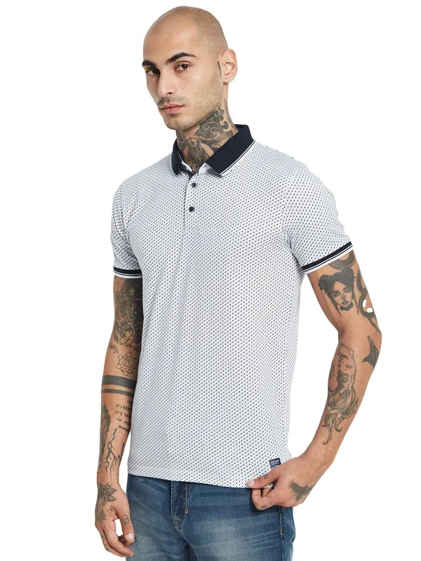 Octave Geometric Printed Polo Collar Cotton Regular Fit Casual T-Shirt