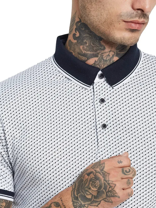 Octave Geometric Printed Polo Collar Cotton Regular Fit Casual T-Shirt