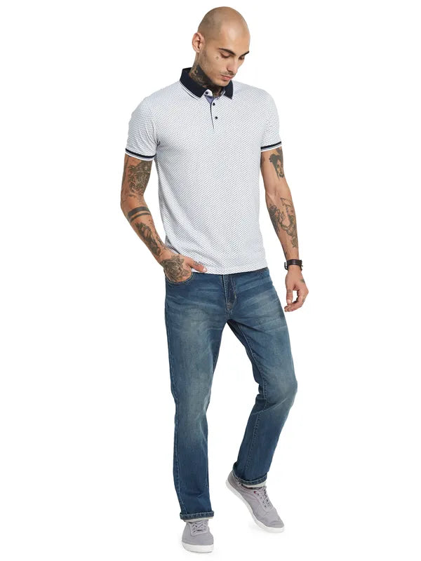 Octave Geometric Printed Polo Collar Cotton Regular Fit Casual T-Shirt