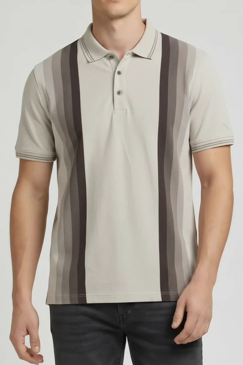 Men Striped Polo Collar T-shirt
