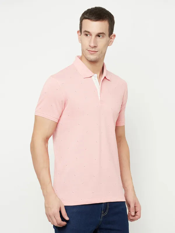 Octave Men Pink Polo Collar T-Shirt