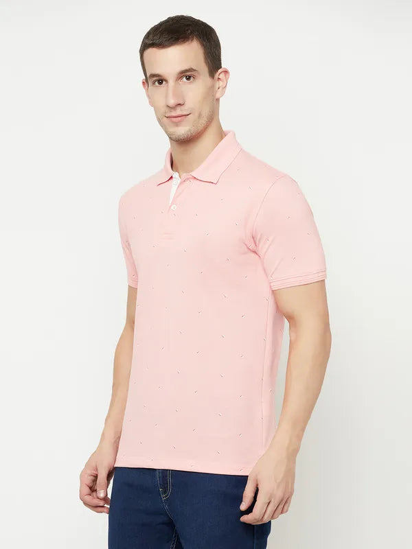 Octave Men Pink Polo Collar T-Shirt