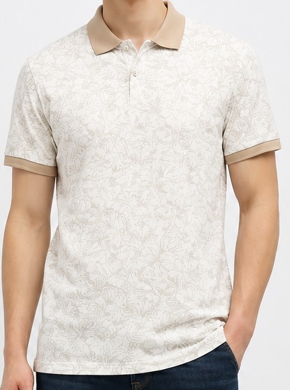 Men Mastic Floral Printed Polo Collar T-shirt