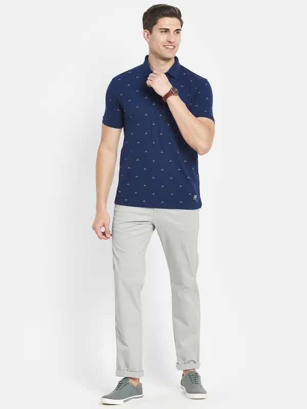 Octave Men Blue Printed Polo Collar T-Shirt